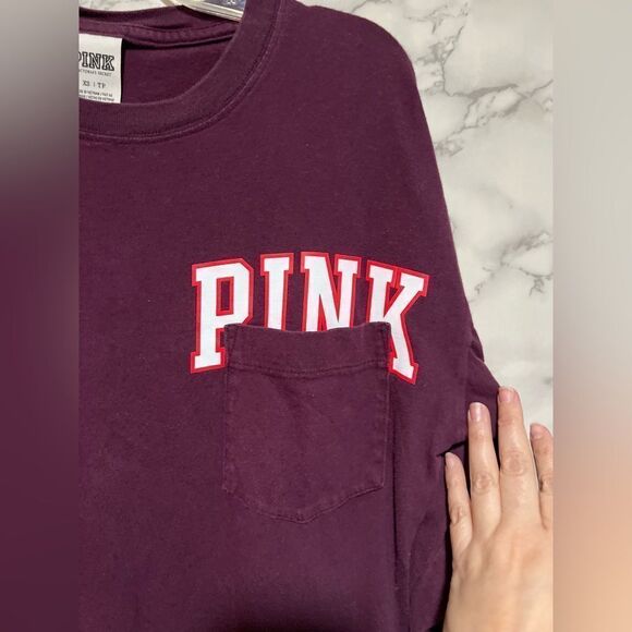 PINK Victorias Secret Shirt Extra Small Red Burgundy Relaxed Long Sleeve Womens - Picture 4 of 7